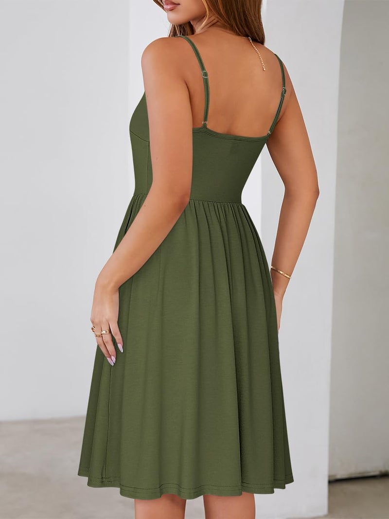 YATHON Women's Spaghetti Straps Party Sundress Casual Beach Summer Dresses 2025 (YT090-Army Green, S) - Image 2